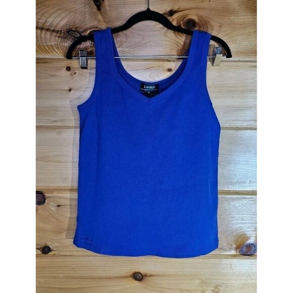 LAUREN RALPH LAUREN Womens Size Medium BLUE COTTON RIBBED KNIT -TANK TOP - Picture 5 of 9